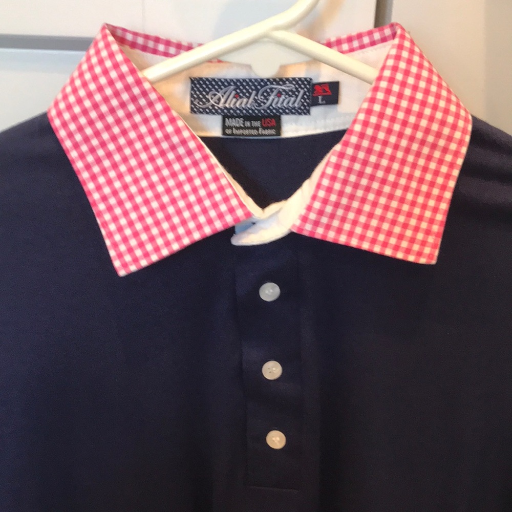 Alial Fital Custom Polo Used. Navy, Pink/White